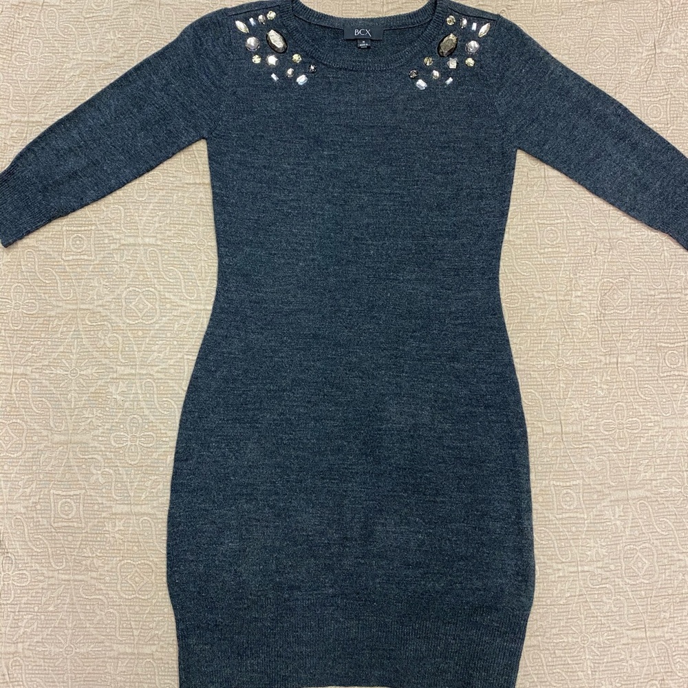 Women’s sz Medium BCX Grey Jeweled sweater dress
